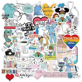 50 Pieces Nurses' Day Stickers for Girl, Aesthetic Nurses Cartoon Girl Stickers, Cute Waterproof Vinyl Decal for Kids Teens Laptop Skateboard Water Bottle Phone Case, Pink, CCL006