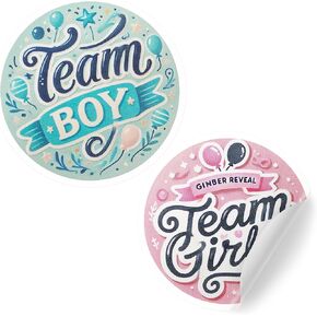 Gender Reveal Stickers – 100 Count – Team Boy or Team Girl – Fun Party Decor & Interactive Voting for Baby Shower
