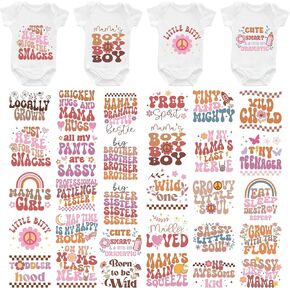 30 Sheets Baby Shower Games Iron on Transfers for T-Shirts, Boho DTF Transfers Ready to Press Heat Transfers Vinyl, Iron on Patches Decals for Baby Onesies Clothes Bibs Bodysuit DIY Crafts