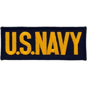 United States Navy USN Tab Embroidered Patch, with Iron-On Adhesive, Yellow Letters, 4-5/8" x 1-5/8"