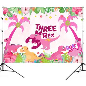 5ft*3ft ديناصور حفلة عيد ميلاد الصورة الخلفية ، ثلاثة ديكورات عيد ميلاد دينو-ريكس فتاة ، وردي دينو ديكورات عيد ميلاد الحفل الخلفية ، اللوازم حفلات عيد ميلاد الديناصورات 3 سنوات