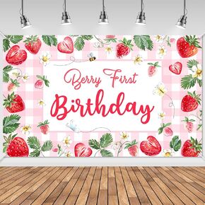 Avezano Berry أول عيد ميلاد لافتة الفراولة 1st عيد ميلاد ديكورات التوت الخلفية عيد الميلاد الأولى للفتيات الفراولة حلوة واحدة لحفل عيد ميلاد لوازم 70.8 × 43.3 بوصة