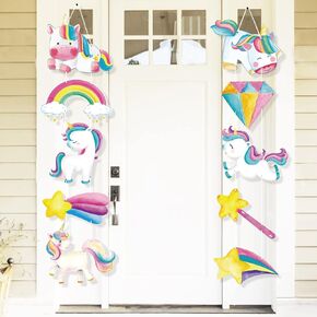 Unicorn Birthday Party Decorations Supplies Rainbow Door Porch Sign Cutouts Cute Unicorn Garden Hanging Banner for Girls Pink Birthday Party Supplies Wall Door Party Backdrop Decor