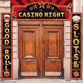 Casino Night Porch Banner with Hooks Red Casino Theme Party Decorations Easy to Use Casino Birthday Decor for Photo Background Las Vegas Party Supplies Poker Game Party