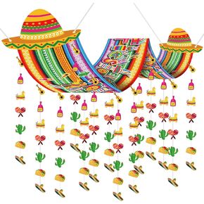 12 قدم مهرجان المكسيك فييستا معلقة ديكور المكسيك موضوع Loteria Party Party Banner Callful Curtain مع 24 مهرجان مهرجان معلق الورق Cinco de Mayo Party Decorations