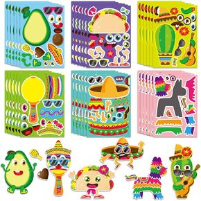 HOWAF 36 Sheets Make Your Own Fiesta Stickers, Mexican Fiesta Make a Face Stickers for Kids DIY Craft, Cinco De Mayo Taco Mix and Match Stickers for Mexican Carnival Mexican Themed Birthday Party Supplies