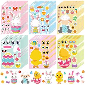 Easter Stickers - 36 Sheets Easter DIY Make Your Own Egg Bunny Stickers for Spring School Activities, Easter Crafts Make a Face Stickers Easter Party Favor Supplies