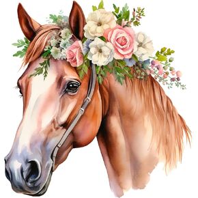 Fabric Panel 8"x8" Floral Horse 100% Cotton Quilting Sewing Block AM1522