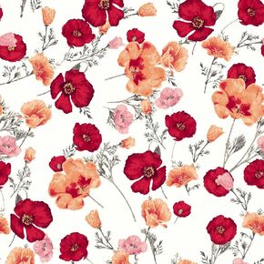 Texco Inc Print Linen تبدو متوسطة الزهور 100 ٪ من البوليستر خفيف الوزن منسوجة الملابس ، المنزل/النسيج DIY ، قبالة المانجو الأبيض 2 ياردة