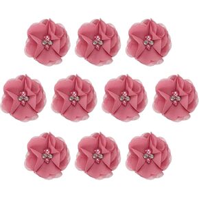 PATIKIL 2" Chiffon Flowers, 10Pcs Fabric Flowers Sewing Appliques Embellishments with Rhinestone Pearl for DIY Crafts Wedding Headbands Party Decoration, Grey