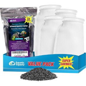 Aquatic Experts Premium Granulated Activated Carbon 1lb and 200 Micron Felt Filter Socks 4" x 10.5" - 4 Pack, Made in USA (Value Pack)