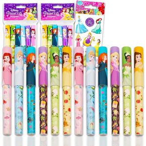 Disney Princess Pens Bund Bundle - 12 Pack Princess Point Pens مع ملصقات (اللوازم المدرسية الأميرة ، اللوازم المكتبية ، تفضل الحفلات)