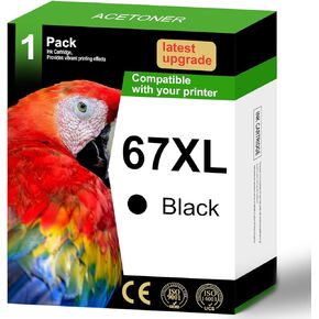 67XL Black Ink Cartridge 1 Pack Replacement for HP 67XL 67 XL BK Ink Work for DeskJet 2700 2755 1255 4140 4155 Envy 6055 6000 Pro 6400 6455 6458 Printer (1 Black)
