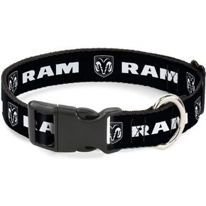 Buckle-Down Dog Collar Plastic Clip Ram Shield Logo Bold Text Black White 18 to 32 Inches 1.5 Inch Wide