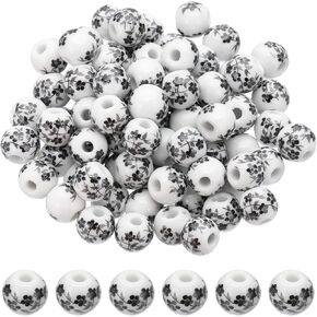 PATIKIL 80 Pcs Porcelain Beads, 10mm Printed Ceramic Beads Round Flower Beads Handmade Spacer Beads for Jewelry Making Earring Necklace DIY Crafts, Purple