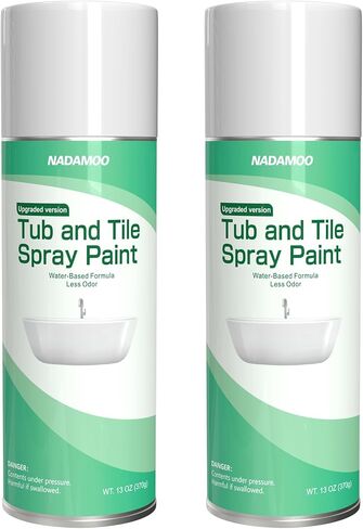 NADAMOO Water-Based Tub and Tile Spray Paint, Less Irritating Odor Aerosol Refinishing Paint for Bathroom Porcelain Bathtub Sink, 2 Cans, Semi-Gloss White in Kuwait
