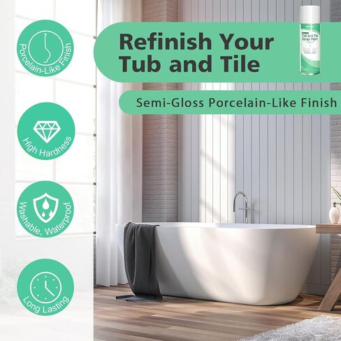 NADAMOO Water-Based Tub and Tile Spray Paint, Less Irritating Odor Aerosol Refinishing Paint for Bathroom Porcelain Bathtub Sink, 2 Cans, Semi-Gloss White in Kuwait