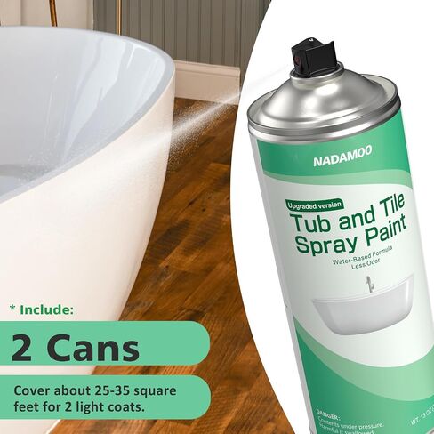 NADAMOO Water-Based Tub and Tile Spray Paint, Less Irritating Odor Aerosol Refinishing Paint for Bathroom Porcelain Bathtub Sink, 2 Cans, Semi-Gloss White in Kuwait