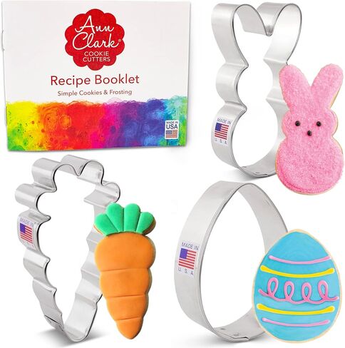 Easter Fun Cookie Cutters 3-Pc. Set Made in the USA by Ann Clark, Easter Bunny, Egg, and Carrot in Saudi Arabia