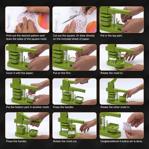 BEAMNOVA Square Button Maker Machine with 100 Sets of Button Supplies Parts, 50 * 50mm / 1.97 * 1.97 inch Hand Press Pin Badge Making DIY Craft Items, Green in Saudi Arabia