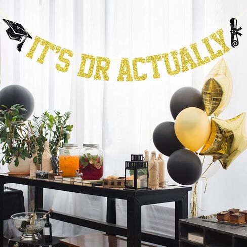 It's DR Actually Banner, DR Graduation Decorations, Congrats Doctor/PHD, DR PHD Graduation Party Decorations (Black Glitter) in Kuwait