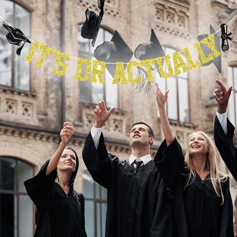 It's DR Actually Banner, DR Graduation Decorations, Congrats Doctor/PHD, DR PHD Graduation Party Decorations (Black Glitter) in Kuwait