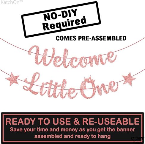 KatchOn, Glitter Welcome Little One Banner - 10 Feet, No DIY | Rose Gold Welcome Home Baby Girl, Welcome Home Banner for Gender Reveal Decorations | Gender Neutral Baby Shower Decorations for Girl in Saudi Arabia