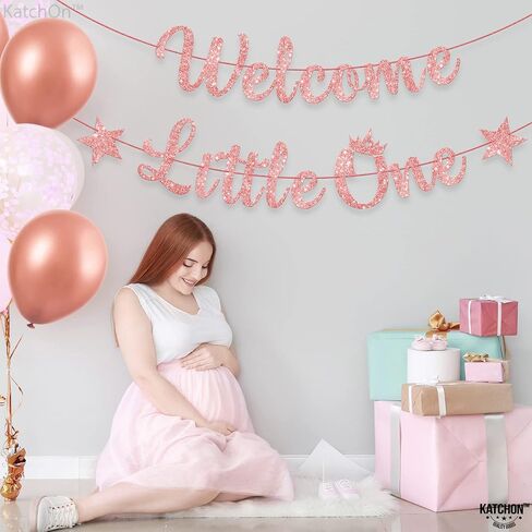 KatchOn, Glitter Welcome Little One Banner - 10 Feet, No DIY | Rose Gold Welcome Home Baby Girl, Welcome Home Banner for Gender Reveal Decorations | Gender Neutral Baby Shower Decorations for Girl in Saudi Arabia