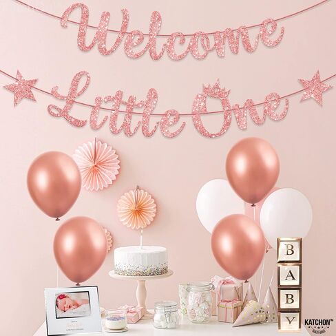 KatchOn, Glitter Welcome Little One Banner - 10 Feet, No DIY | Rose Gold Welcome Home Baby Girl, Welcome Home Banner for Gender Reveal Decorations | Gender Neutral Baby Shower Decorations for Girl in Saudi Arabia