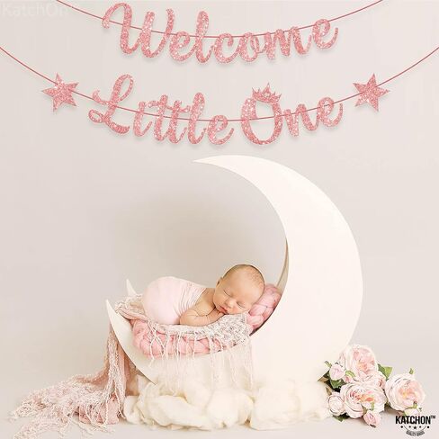 KatchOn, Glitter Welcome Little One Banner - 10 Feet, No DIY | Rose Gold Welcome Home Baby Girl, Welcome Home Banner for Gender Reveal Decorations | Gender Neutral Baby Shower Decorations for Girl in Saudi Arabia