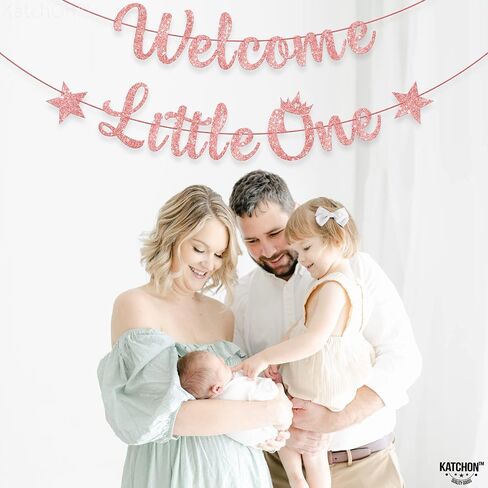 KatchOn, Glitter Welcome Little One Banner - 10 Feet, No DIY | Rose Gold Welcome Home Baby Girl, Welcome Home Banner for Gender Reveal Decorations | Gender Neutral Baby Shower Decorations for Girl in Saudi Arabia
