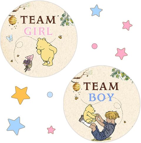 Winnie Baby Shower Decoration, Winnie Gender Reveal Decorations, The Pooh Stickers, Team Boy Or Girl Stickers, Gender Reveal Games for Voting Game, Gender Reveal Party 72PCS Sticker in Kuwait