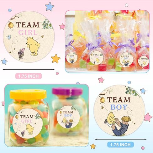 Winnie Baby Shower Decoration, Winnie Gender Reveal Decorations, The Pooh Stickers, Team Boy Or Girl Stickers, Gender Reveal Games for Voting Game, Gender Reveal Party 72PCS Sticker in Kuwait