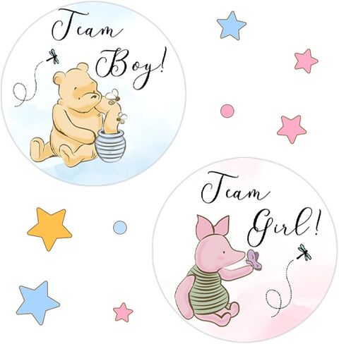 Winnie Baby Shower Decoration, Winnie Gender Reveal Decorations, The Pooh Stickers, Team Boy Or Girl Stickers, Gender Reveal Games for Voting Game, Gender Reveal Party 72PCS Sticker in Kuwait