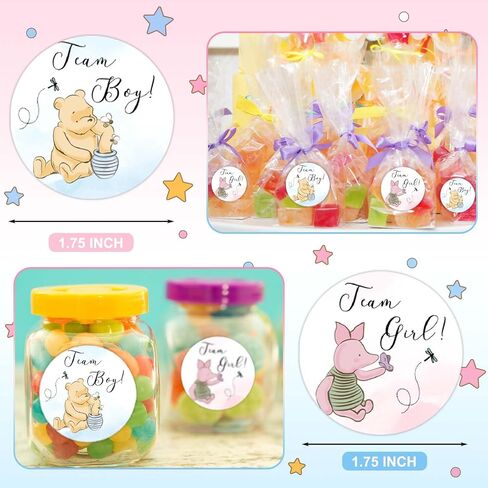 Winnie Baby Shower Decoration, Winnie Gender Reveal Decorations, The Pooh Stickers, Team Boy Or Girl Stickers, Gender Reveal Games for Voting Game, Gender Reveal Party 72PCS Sticker in Kuwait