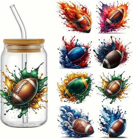 4pcs كرة القدم تحت عنوان UV DTF Cup لفائف نقل ملصق مقاوم للماء للكؤوس الزجاجية الأثاث الحرفي DIY ， فرك على ملصقات النقل لمياه ماء زجاجة محمول سيارة الخشب in Saudi Arabia
