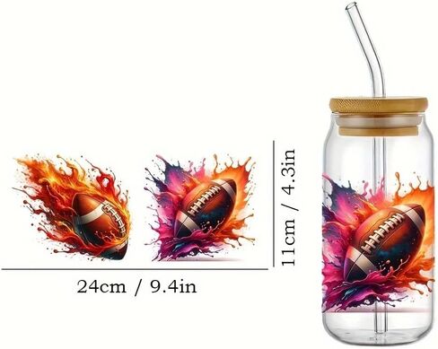 4pcs كرة القدم تحت عنوان UV DTF Cup لفائف نقل ملصق مقاوم للماء للكؤوس الزجاجية الأثاث الحرفي DIY ， فرك على ملصقات النقل لمياه ماء زجاجة محمول سيارة الخشب in Saudi Arabia