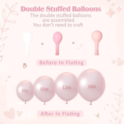 Pink Balloon Arch Kit, 108Pcs Double Stuffed Balloon Arch Garland Kit Include Pearl Pink Macaron Pink White Balloons Clear Balloons for Birthday Wedding Baby Shower Bridal Party Decorations in Kuwait
