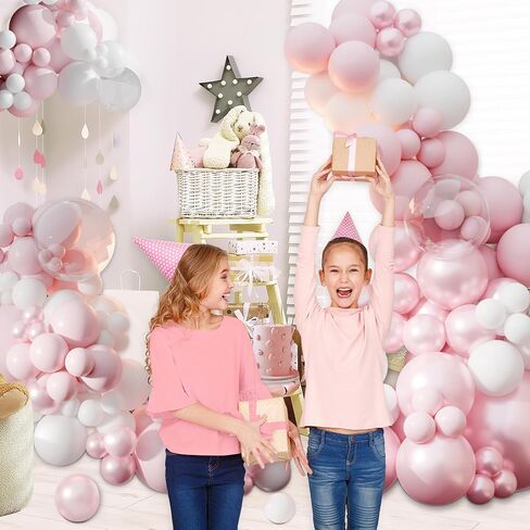 Pink Balloon Arch Kit, 108Pcs Double Stuffed Balloon Arch Garland Kit Include Pearl Pink Macaron Pink White Balloons Clear Balloons for Birthday Wedding Baby Shower Bridal Party Decorations in Kuwait