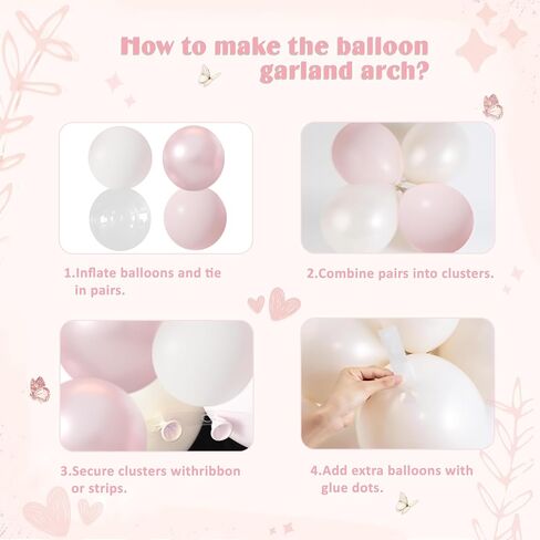 Pink Balloon Arch Kit, 108Pcs Double Stuffed Balloon Arch Garland Kit Include Pearl Pink Macaron Pink White Balloons Clear Balloons for Birthday Wedding Baby Shower Bridal Party Decorations in Kuwait