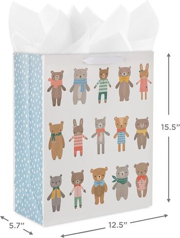 Hallmark 15" Extra Large Gift Bag with Tissue Paper (Bears and Bunnies) for Kids, Baby Showers, First Birthdays in Saudi Arabia