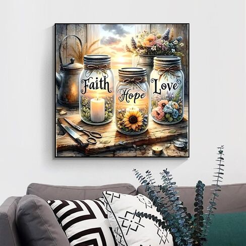 GXGLLPZBY Paint by Number Canvas Kit for Adults- DIY Beginner Easy Paint by Number Kits Faith, Hope, Love Wishing Bottle, Oil Paint by Color Acrylic Painting Home Wall Decor 16x16inch in Saudi Arabia