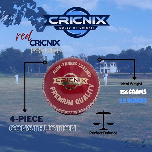 كرة الكريكيت Cricnix Premier من الجلد الأحمر، 5.5 أونصة (عبوة واحدة/3 عبوات/6 عبوات) لمباراة كبار السن in Kuwait