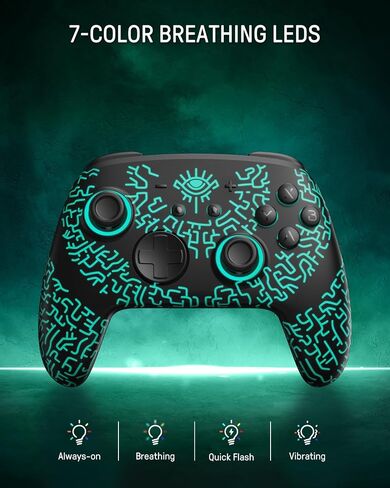 FUNLAB Luminex Switch Controller with Charging Dock, Switch Pro Controller Wireless Compatible with Switch/OLED/Lite, Bluetooth Gamepad with Hall Effect Joystick/7 LED Colors/Turbo/App link in Saudi Arabia