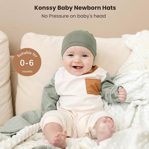 Konssy 6 Pack Baby Newborn Hats, Soft Beanie Hat for Infant Boys Girls 0-6M | Buttery Soft & Stretchy Fabric, Preemie & Newborn Hospital Hats, for Delicate Skin, Baby Registry Gift in Saudi Arabia