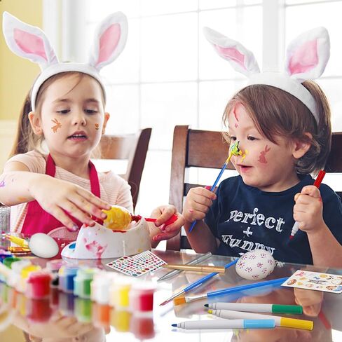 LessMo Easter Egg Decorating Kit, 36Pcs White Plastic Eggs with Dye Kit, Easter Tree Ornaments, Stickers for Kids, Hanging Plastic Eggs with Rope for Easter Decoration, Easter Egg Hunts in Kuwait