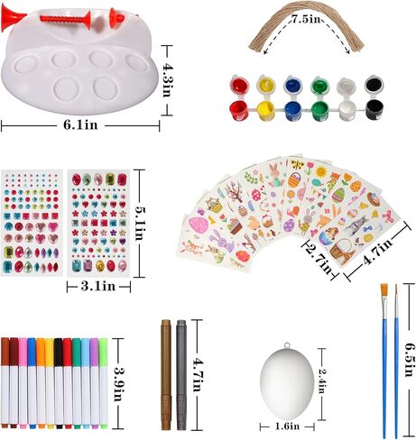 LessMo Easter Egg Decorating Kit, 36Pcs White Plastic Eggs with Dye Kit, Easter Tree Ornaments, Stickers for Kids, Hanging Plastic Eggs with Rope for Easter Decoration, Easter Egg Hunts in Kuwait