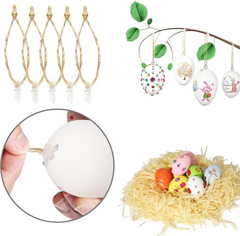 LessMo Easter Egg Decorating Kit, 36Pcs White Plastic Eggs with Dye Kit, Easter Tree Ornaments, Stickers for Kids, Hanging Plastic Eggs with Rope for Easter Decoration, Easter Egg Hunts in Kuwait