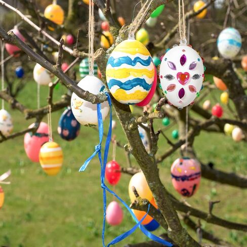 LessMo Easter Egg Decorating Kit, 36Pcs White Plastic Eggs with Dye Kit, Easter Tree Ornaments, Stickers for Kids, Hanging Plastic Eggs with Rope for Easter Decoration, Easter Egg Hunts in Kuwait