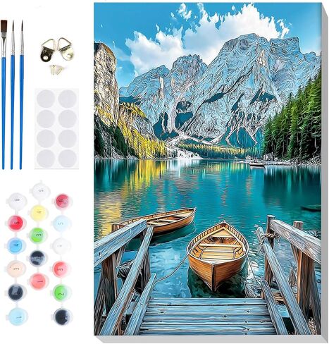 Bowetile Framed Paint by Numbers Kit for Adults Beginner, Landscape Adults' Paint-by-Number Kits on Canvas, Acrylic Number Painting Kits Crafts for Adults for Home Wall Decor, 8x12in in Kuwait